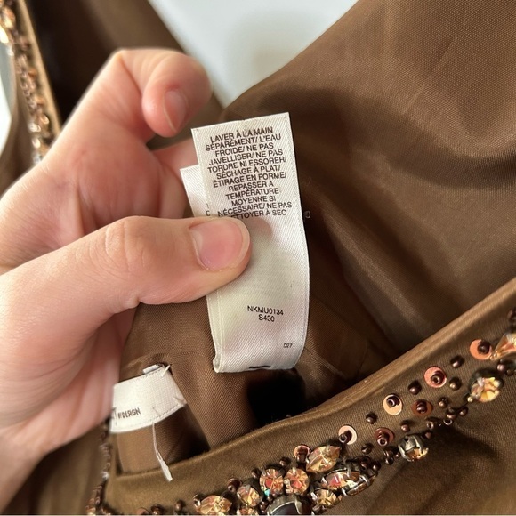 [6] Laundry by Design Metallic Brown Tulle Tulip Mini Dress Bejewelled Neckline - Picture 12 of 12